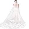 MisShow,White Lace Edge Cathedral Length Wedding Bridal Veil with Comb view 1