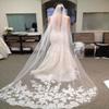 MisShow,White Lace Edge Cathedral Length Wedding Bridal Veil with Comb view 2