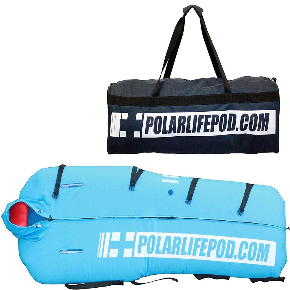 Polar Life Pod portable, collapsible immersion system to facilitate rapid on-site cooling of individuals experiencing exertional heat illness.
