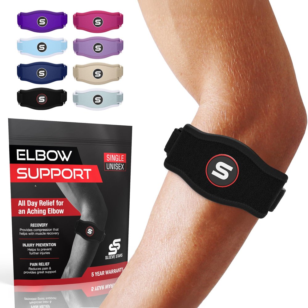 Sleeve Stars Tennis Elbow Brace for Men & Women, Elbow Brace for Tendonitis, Tennis Elbow Strap, Golfers Elbow Brace, Elbow Support Wrap for Tennis Elbow Relief, Fits 9"-23" (Single/Black)
