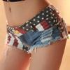 chouyatou Women's Low-Rise American Flag Print Daisy Duke Ripped Denim Shorts (Small, Blue) view 2