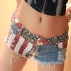 chouyatou Women's Low-Rise American Flag Print Daisy Duke Ripped Denim Shorts (Small, Blue) view 3