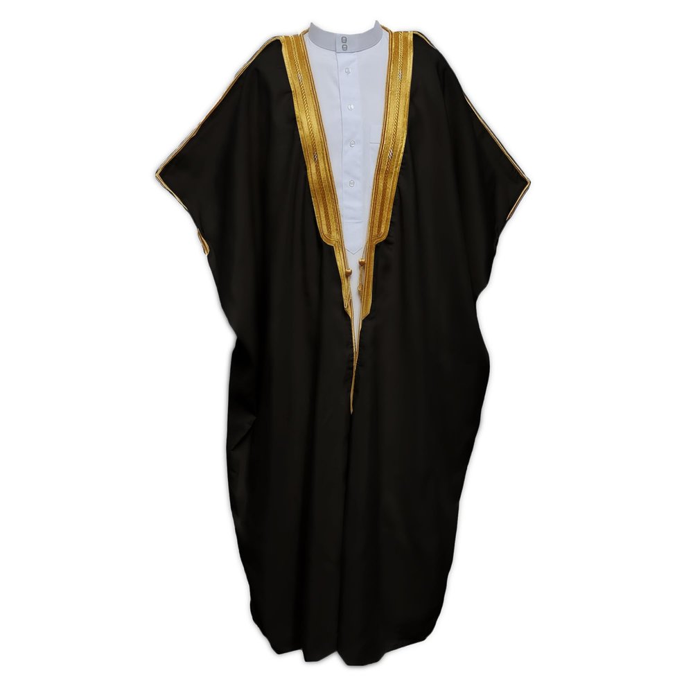 Desert Dress Arab Dress Mens Thobe Saudi Mens Robe Eid Arabic Bisht Coat Imam Sheikh - Black