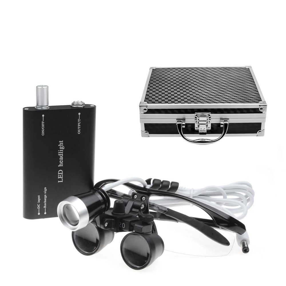 3.5X 420mm Surgical Binocular Loupes Head Light Blue Aluminum Box Magnifiers by NNSKI (Black)