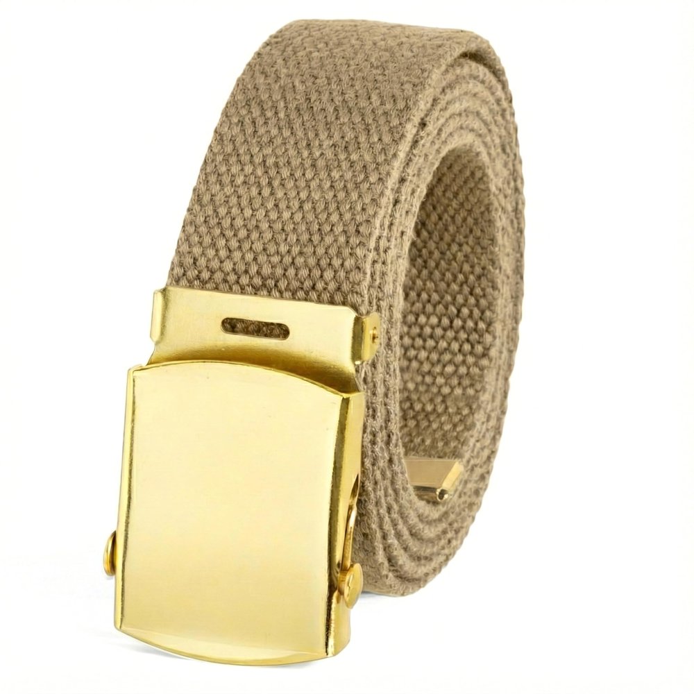 BC Belts Canvas Web Belt Military Style with Brass Buckle and Tip 54" Long Many Colors (Tan)