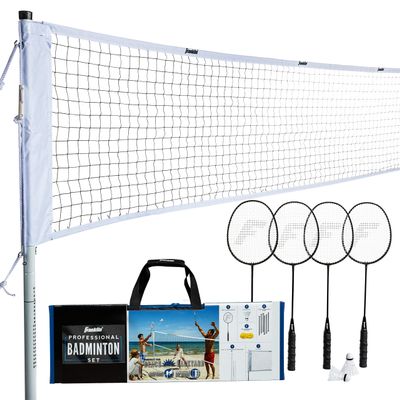 Franklin Sports Badminton Set - Backyard Badminton Net Set - Rackets and Birdies Included - Backyard or Beach Badminton Set - Professional Set, White (52633)