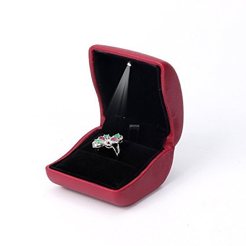 LILY TREACY PU Leather Earrings,Coin,Jewelry,Ring Box,Case, with Lighted up for Proposal,Engagement,Wedding,Gift (red)