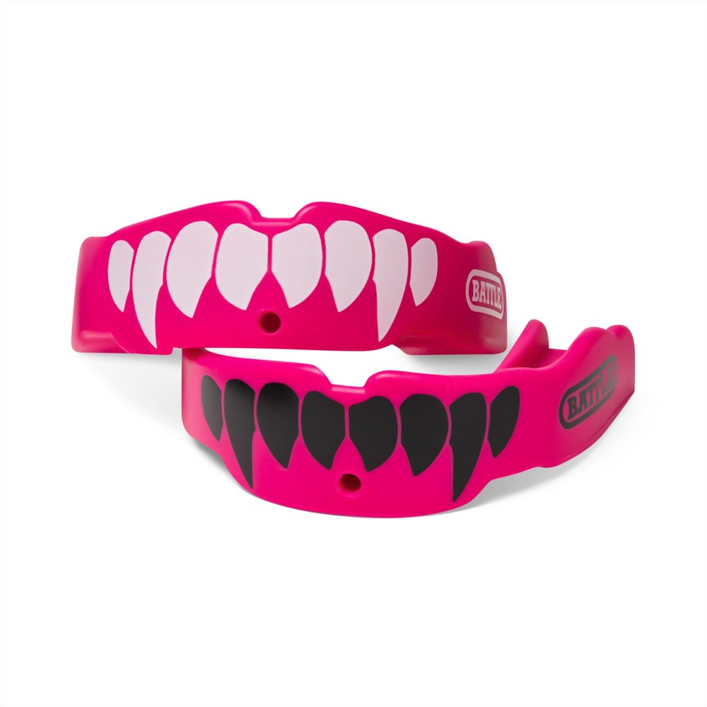 Battle Fangs Football Mouthguard  Sports Mouth Guard with Removable Strap  Protector Mouthpiece Fits with or Without Braces on Teeth  Adult & Youth Mouth Guard Sizes, 2 Pack