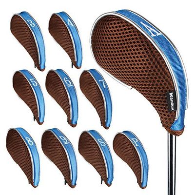 Andux Mesh Golf Iron Club Head Covers with Zipper Left and Right Handed 10pcs/Set (Coffee/Blue)