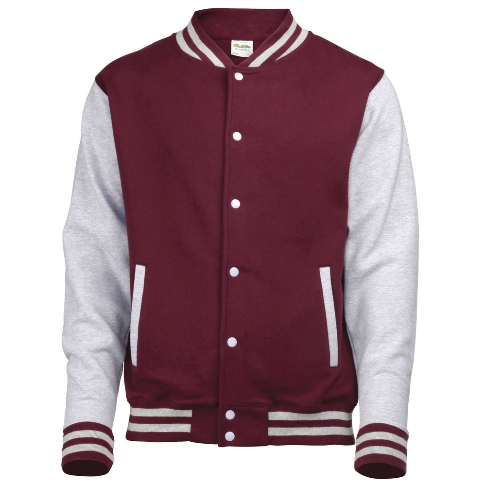 Awdis Unisex Varsity Jacket (M) (Burgundy / Heather Grey)