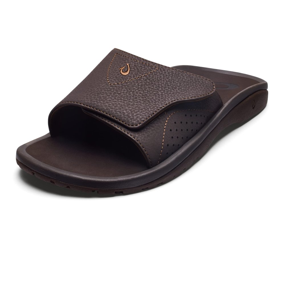 OLUKAI Nalu Slide Men's Versatile Slide Sandals, Water-Friendly & Adjustable Straps, Lightweight & Durable, All-Day Comfort & Support, Dk Java/Dk Java, 12