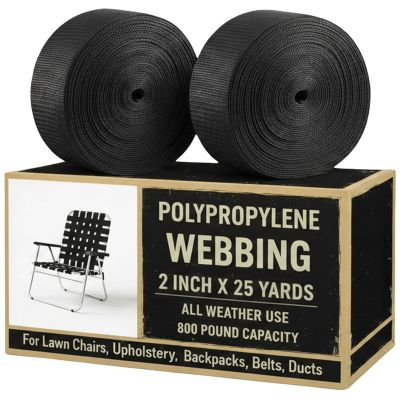 Houseables Lawn Chair Webbing, Webbing 2 Inch, Nylon Straps 2 Inch Wide, Strapping for Upholstery, Seat Belt, Seatbelt, Bags, Climbing, Firefighter, Tubular, Polypropylene, Black, 25 Yards