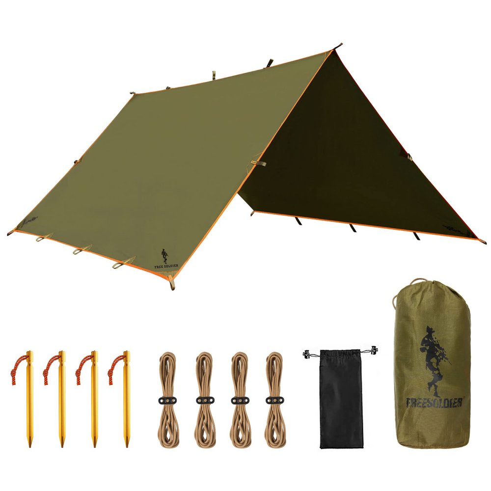 FREE SOLDIER Waterproof Portable Tarp Multifunctional Outdoor Camping Traveling Awning Backpacking Tarp Shelter Rain (Brown 1010.5ft)