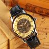 Vavna Classic Men's Leather Dial Skeleton Mechanical Sport Army Wrist Watch (Gold) (Black) view 3