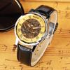 Vavna Classic Men's Leather Dial Skeleton Mechanical Sport Army Wrist Watch (Gold) (Black) view 4