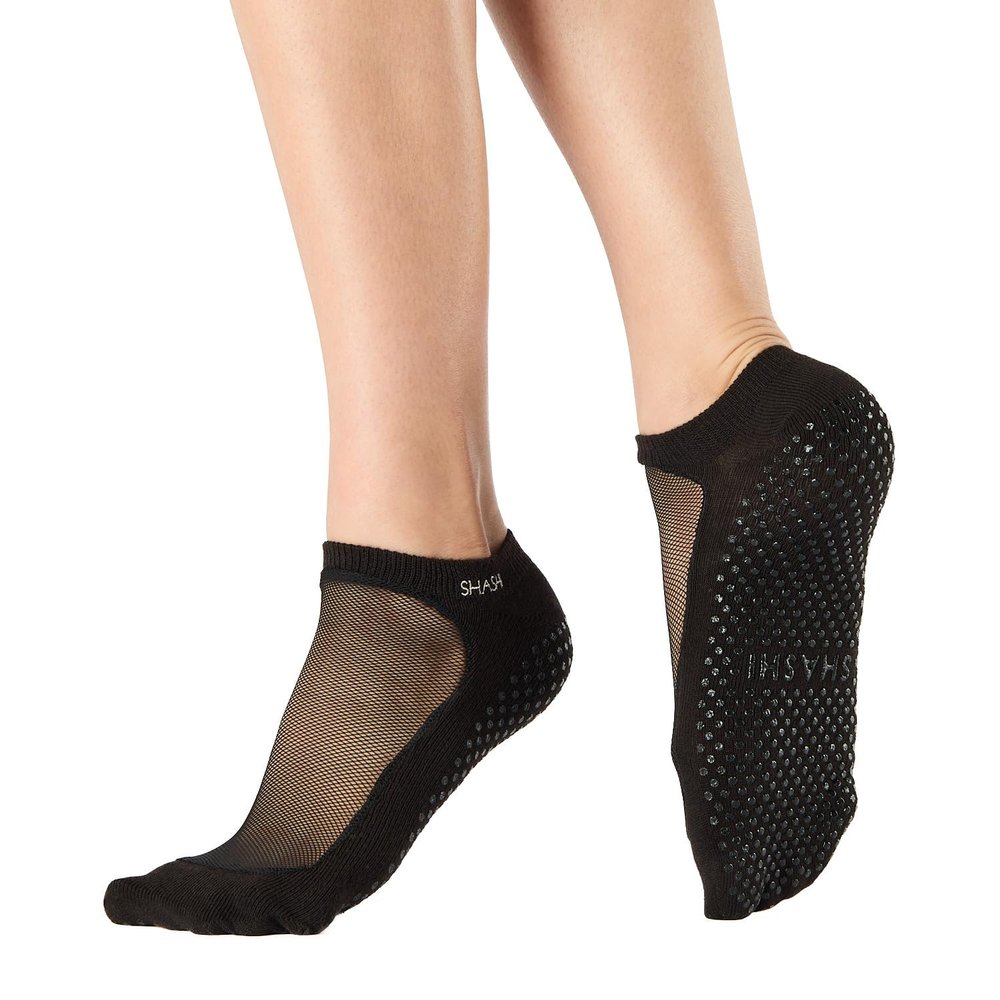 Shashi Black Mesh Non Slip Ergonomic Socks Pilates Barre Ballet Yoga Dance Black Large / 10.5-12.5
