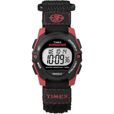 Timex Unisex T49956 Expedition Mid-Size Digital CAT Black/Red Fast Wrap Velcro Watch