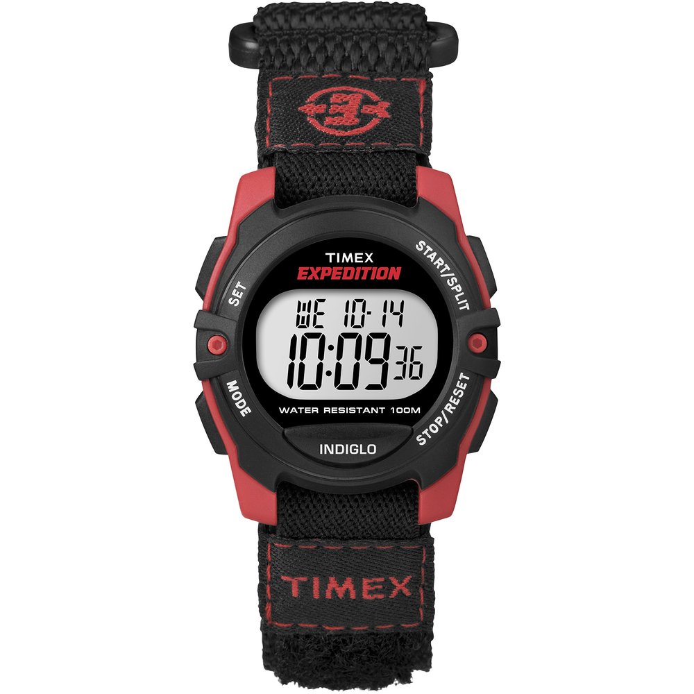 Timex Unisex T49956 Expedition Mid-Size Digital CAT Black/Red Fast Wrap Velcro Watch