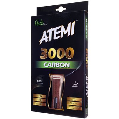 Atemi Pro Carbon 3000 Ping Pong Racket - Superior Control and Power - ITTF Approved Ping Pong Paddle Made from Natural, Non-Dyed Exotic Woods - Table Tennis Racket for All Levels of Players (Flared)