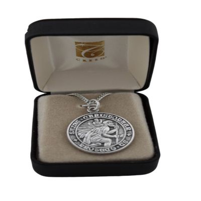 Silver Tone St Saint Christopher Medal, 1 Inch Diameter