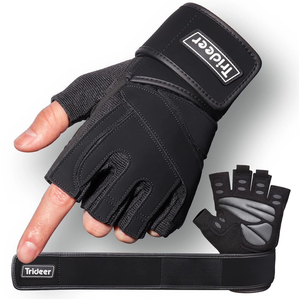 Trideer Workout Gloves for Men, Weight Lifting Gloves with Wrist Wrap Support, Full Palm Protection & Extra Grips for Weightlifting, Exercise, Cross Training, Fitness, Pull-up