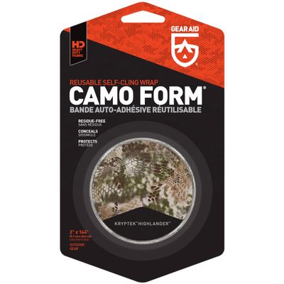 GEAR AID Camo Form Self-Cling and Reusable Fabric Camouflage Wrap, Adds Grip and Shield Hands from Hot or Cold Surfaces to Protect You and Your Equipment, Kryptek Highlander, 2 x 144 Roll, 1 Pack