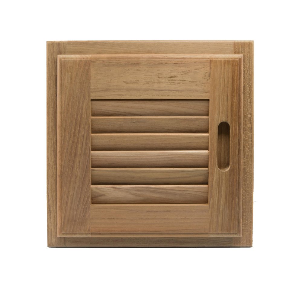 Whitecap Teak Right Hand Opening Louvered Door and Frame, 12 x 12