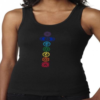 Yoga Clothing For You Ladies Colored Chakras Rib Tank Top, Small Black