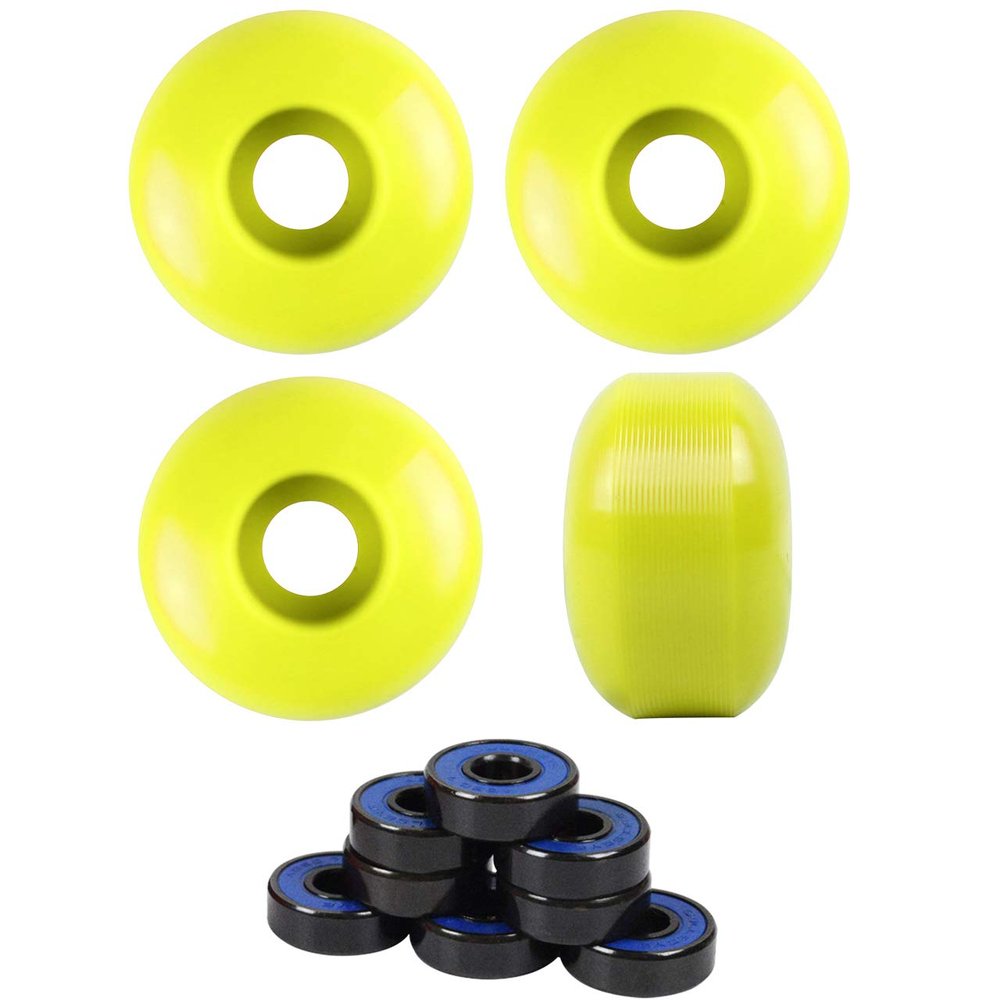 52mm Blank Skateboard Wheels + ABEC 7 Bearings Spacers (Yellow)