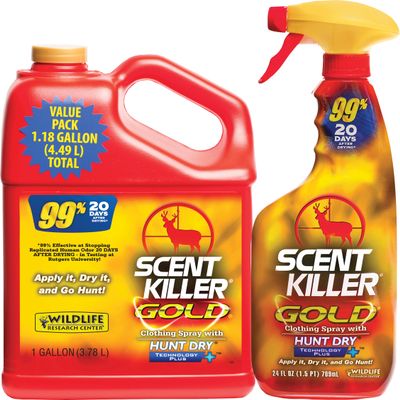 Wildlife Research Center Scent Killer Gold Spray  Hunting Scent Eliminator with Hunt Dry Technology  Odor Prevention & Maximum Performance After Drying  Deer & Elk (Gallon Combo)