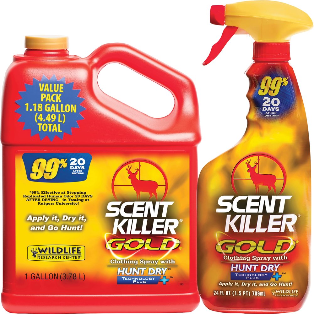 Wildlife Research Center Scent Killer Gold Spray  Hunting Scent Eliminator with Hunt Dry Technology  Odor Prevention & Maximum Performance After Drying  Deer & Elk (Gallon Combo)