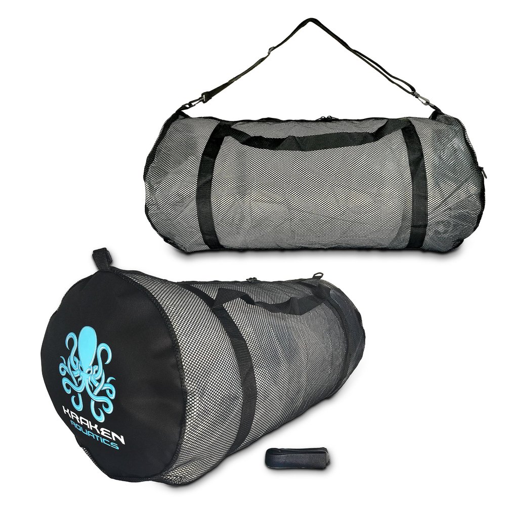 Kraken Aquatics Mesh Dive Duffle Bag with Shoulder Strap | for Scuba Diving, Snorkeling, Spearfishing, Freediving, Swimming, Beach and Sports Equipment | Large