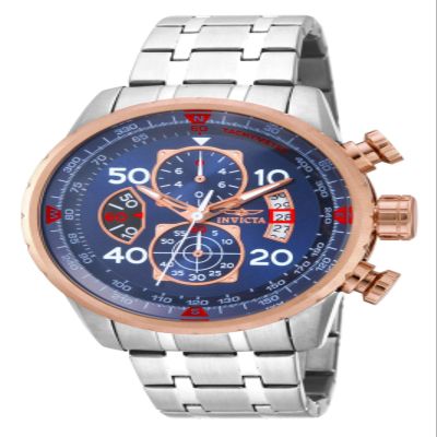 Invicta Men's Aviator Analog Display Japanese Quartz Watch, Rose Gold, Stainless Steel, 48mm