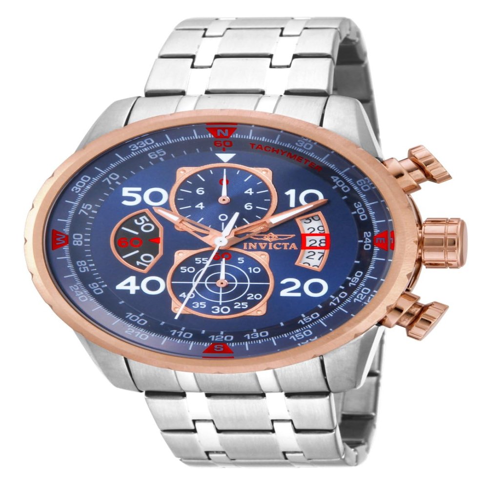 Invicta Men's Aviator Analog Display Japanese Quartz Watch, Rose Gold, Stainless Steel, 48mm