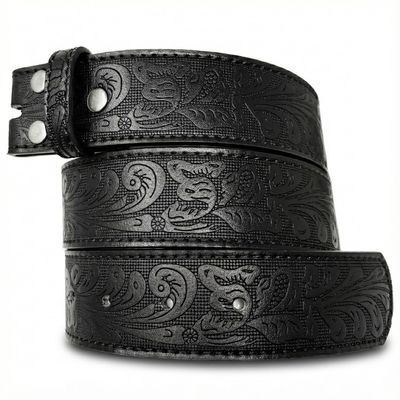 BC Belts Western Leather Belt Strap - 1.5 Wide Embossed Scrollwork for Men & Women Cowboy/Cowgirl (Black-M)