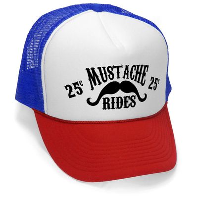 Mustache Rides - Funny Joke Party Gag Mesh Trucker Cap Hat, RWB
