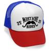 Mustache Rides - Funny Joke Party Gag Mesh Trucker Cap Hat, RWB view 1