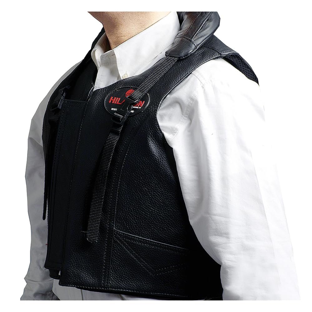 HILASON Safety Tall Collar Bull Riding Vest, Black, Unisex-Adults, Sleeveless, Leather, Protective, Equestrian, Rodeo, Vest