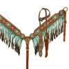 Showman Ombre Fringe Headstall and Breast Collar Set with Beaded Cross Inlay (Teal) view 1