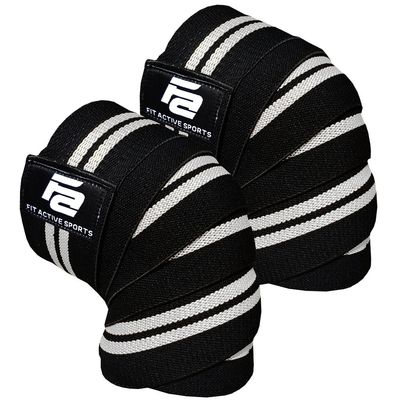 Fit Active Sports Knee Wraps for Weightlifting  72 Elastic Knee Support Straps with Non-Slip Hook & Loop Closure  Knee Protection for Squats, Powerlifting, Cross Training  1 Pair