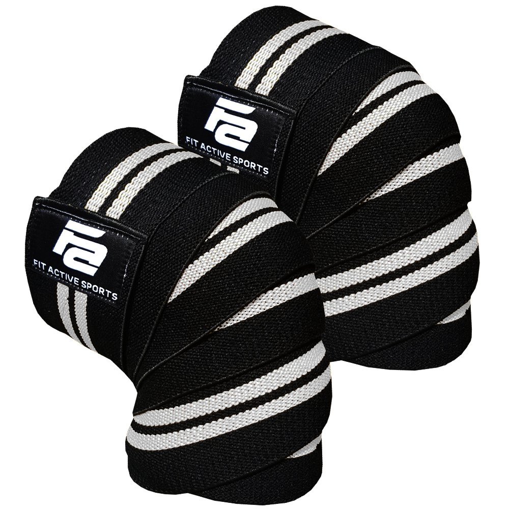Fit Active Sports Knee Wraps for Weightlifting  72 Elastic Knee Support Straps with Non-Slip Hook & Loop Closure  Knee Protection for Squats, Powerlifting, Cross Training  1 Pair