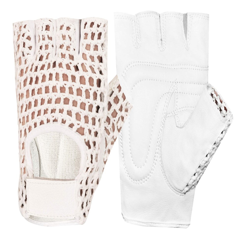 Kango Mesh Leather Weight Lifting Padded Gloves Fitness Cycling Gym Sports Small White