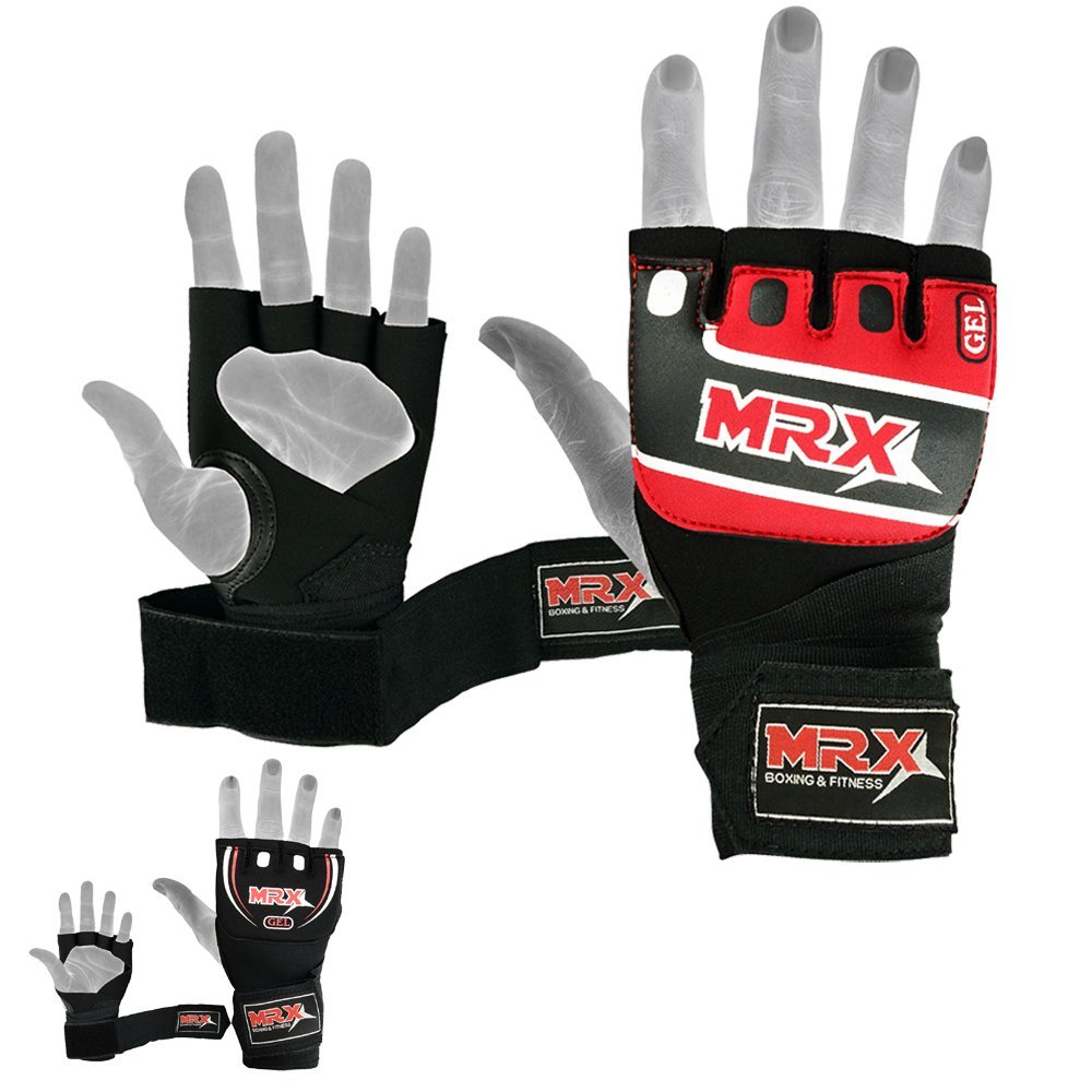 MRX MMA Gel Gloves Padded Wraps Boxing Inner Hand Wrap Glove Black (S/M)