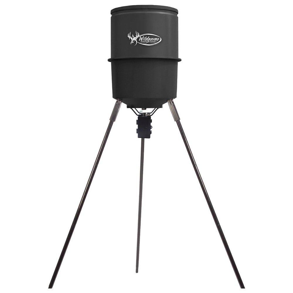 WILDGAME INNOVATIONS Quick-Set 270 lb Game Feeder with Digital Timer | Durable Tripod Corn/Pellet Hunting Feeder with 1-4 Available Feed Times & 30-feet Radius