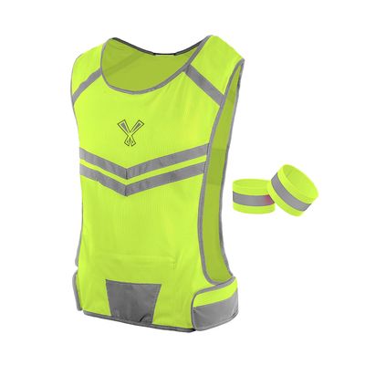 247 Viz Running Reflective Vest with Inside Pocket and 2 Bands, High Visibility Reflective Running Gear Safety Vest Straps for Men Women Kids for Night Running Walking Cycling Yellow