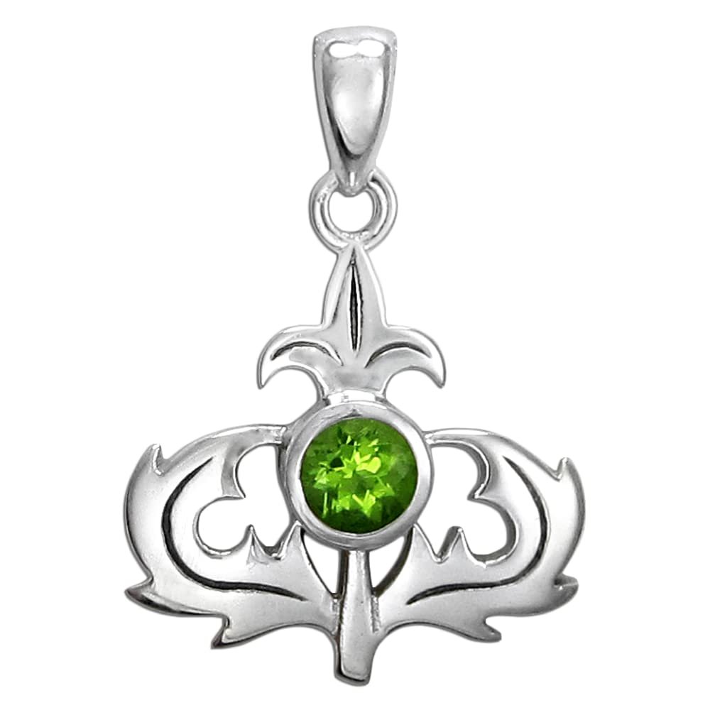 Moonlight Mysteries Sterling Silver Scottish Thistle Pendant with Natural Green Peridot Gemstone