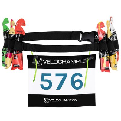 VeloChampion Lightweight Running Belt Waist Pack for Men Women. 6 Energy Gel Loops. Elasticated Fit Race Number Holder - No Pins Needed - 2 or 3 Toggle Style