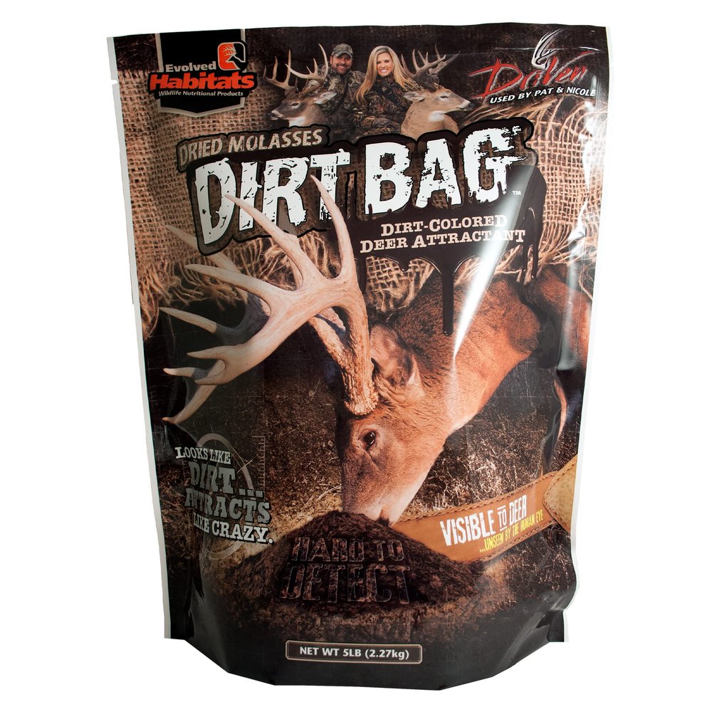 EVOLVED HABITATS DirtBag 5 lb Powder Dirt-Colored Glo-Cote UV Enhanced Visible Deer Attractant with Molasses Flavor - Long-Lasting Lick Food Supplement Deer Feed