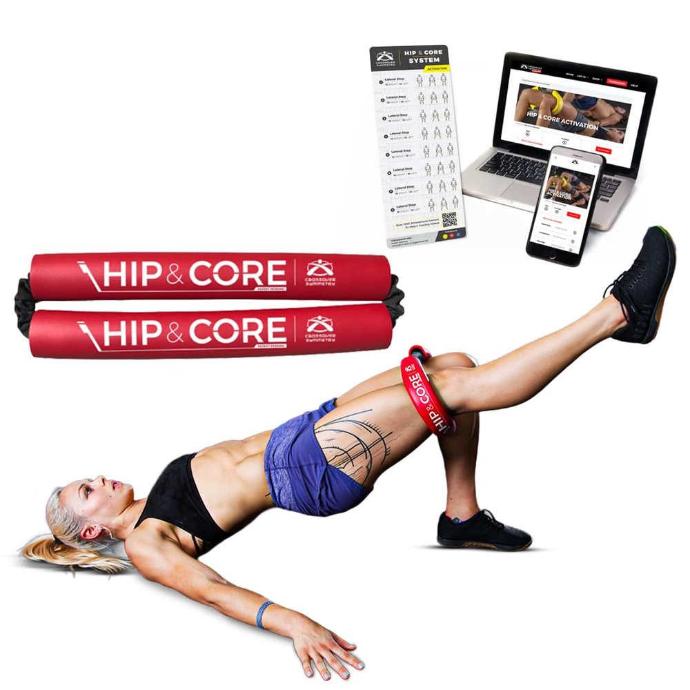 Crossover Symmetry Hip & Core System - Loop Resistance Home Workout Bands to Stretch and Strengthen Legs, Butt, HIPS, Thighs and Glutes, Includes Online Exercise & Training Guide, Red/Medium