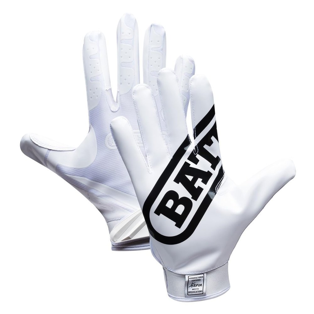Battle Sports Double Threat Wide Receiver - Adult and Youth Football Gloves - Ultra Stick Gloves - Adult X-Large, White